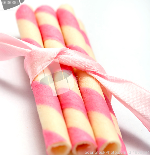 Image of Wafer Biscuits Means Pink Cookies And Bicky 