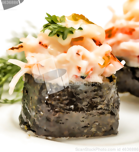 Image of Wrapped Sushi Means Japanese Food And Asian 