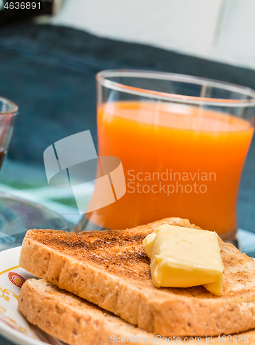 Image of Breakfast Butter Toast Indicates Meal Time And Black 