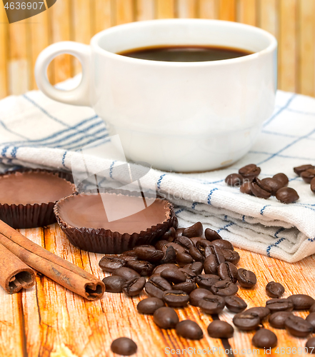 Image of Coffee Beans Cup Represents Hot Drink And Coffees 