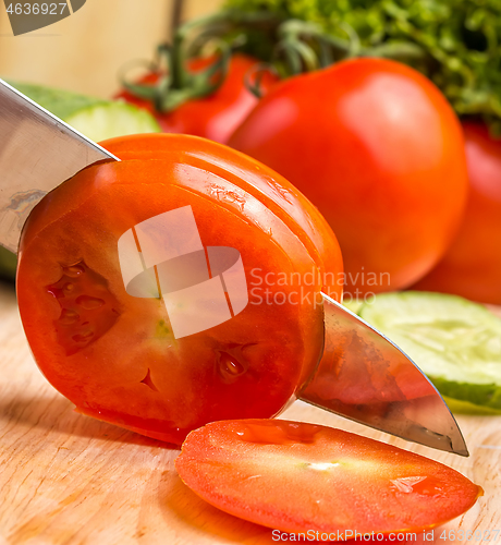 Image of Preparing Tomato Shows Tomatoes Salads And Cucumber 