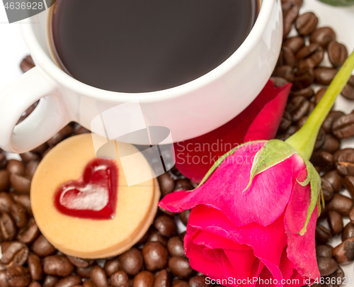 Image of Coffee Beans Heart Represents Decaf Espresso And Drink 