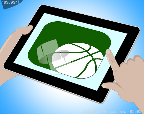 Image of Basketball Online Represents Tablet Playing 3d Illustration