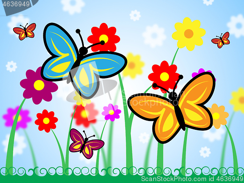 Image of Butterflies And Flowers Means Floral And Insect Nature