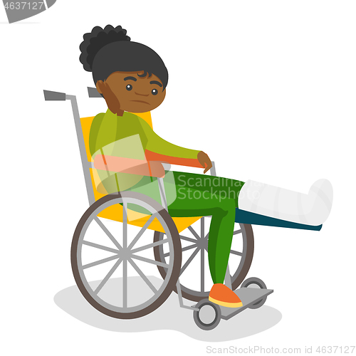 Image of Woman with broken leg sitting in a wheelchair.