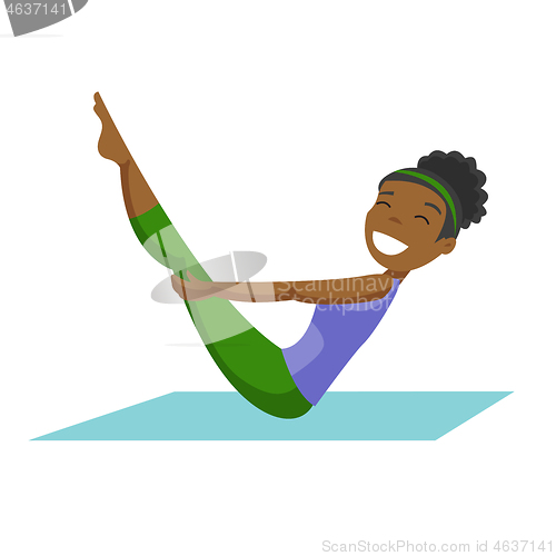 Image of African-american woman doing fitness exercises.