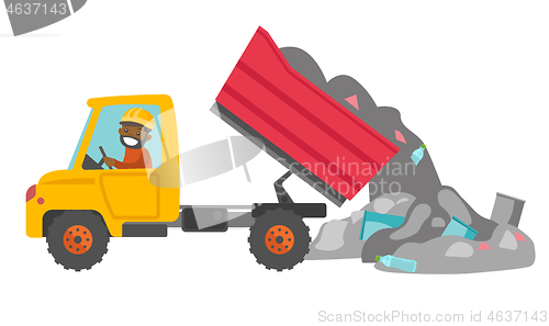 Image of Worker and bulldozer at rubbish dump.