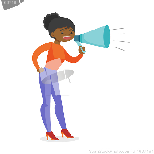 Image of Young african-american speaker holding a megaphone