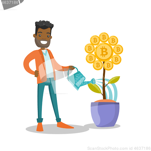 Image of Businessman watering flower with bitcoin symbol