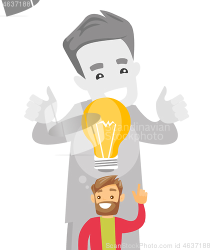 Image of Businessman giving idea light bulb to his partner.