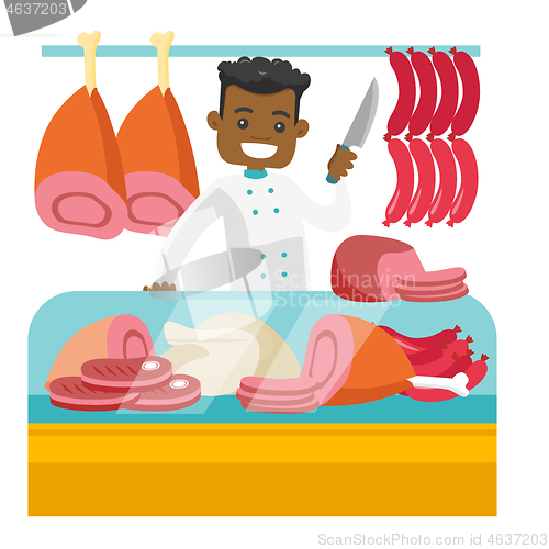 Image of Butcher offering fresh meat in the butchery.