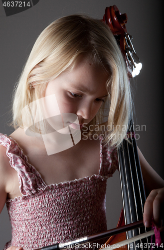 Image of Portrait of a young teenager girl in studio with a cello