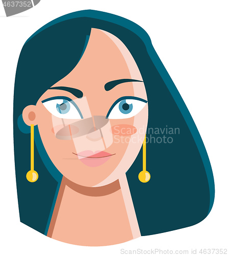 Image of Beautiful girl with golden earrings vector or color illustration