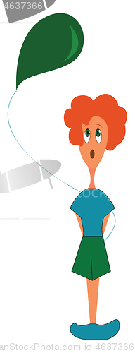 Image of Clipart of a boy with a green balloon vector or color illustrati