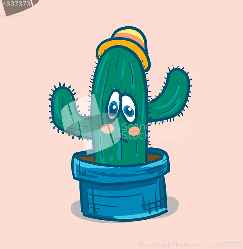 Image of A cactus plant emoji with confused expression is wearing a yello