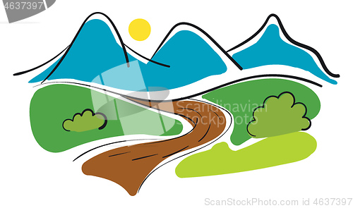 Image of Simple panorama of a road and mountains vector illustration on w