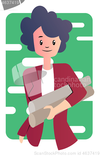 Image of Cute cartoon businesswoman vector illustartion on white backgrou