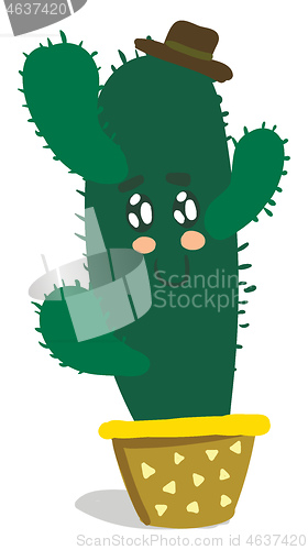 Image of A smiling cute cactus plant emoji with arms is wearing a round t