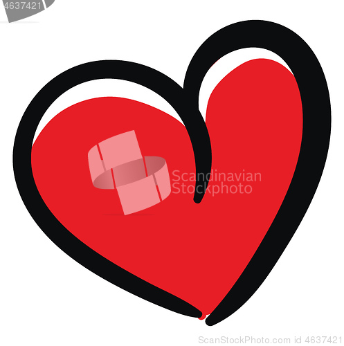 Image of Sketch of a curvy red heart with a black outline vector or color