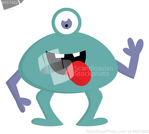 Image of Happy blue one-eyed monster with violet arms and open mouth vect