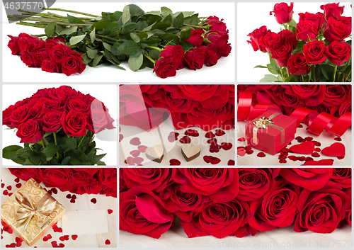 Image of Collection of fresh valentine red roses and heart