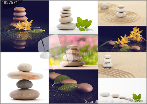 Image of Spa collection, collage of balancing zen pebble stones