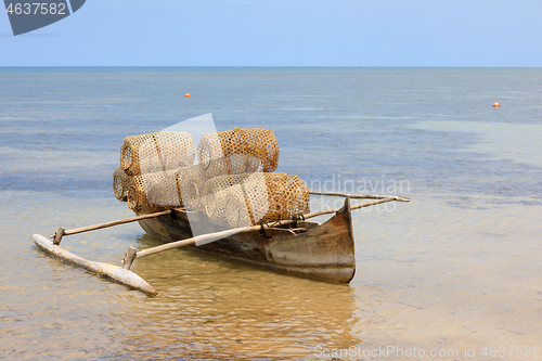 Image of Typical malagasy fishing trap on beach