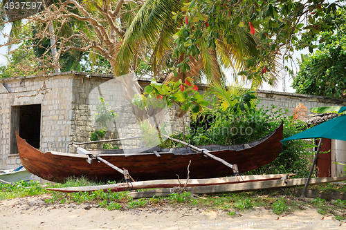 Image of catamaran boat in beach in Nosy Be Madagascar