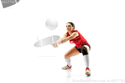 Image of Female professional volleyball player isolated on white