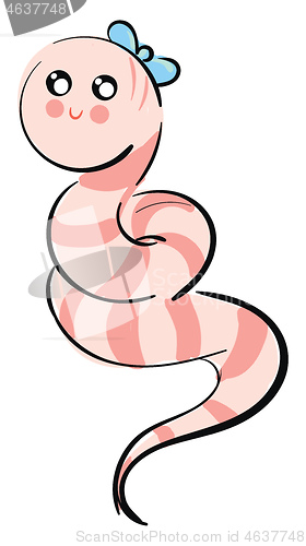 Image of Vector illustration of a cute smiling pink worm with a blue hair