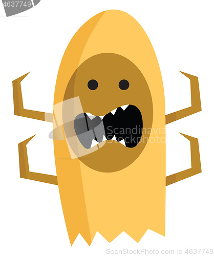 Image of Finger-shaped yellow monster with fang teeth vector or color ill