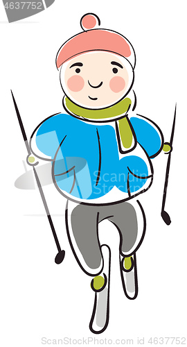 Image of Child in a ski equipment illustration color vector on white back