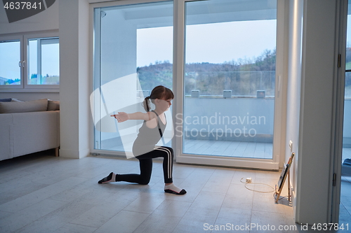 Image of girl online education ballet class at home