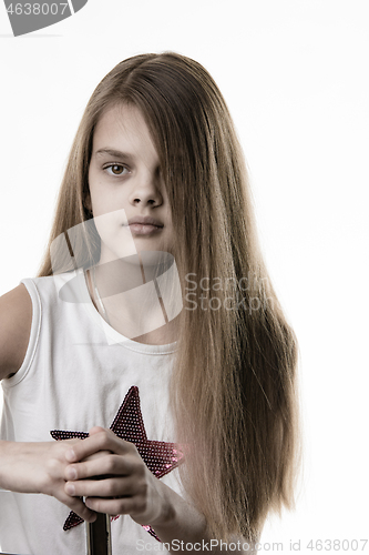 Image of Partially bleached rub of a pretty girl with long hair