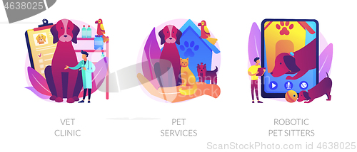 Image of Pets medical service and entertainment vector concept metaphors