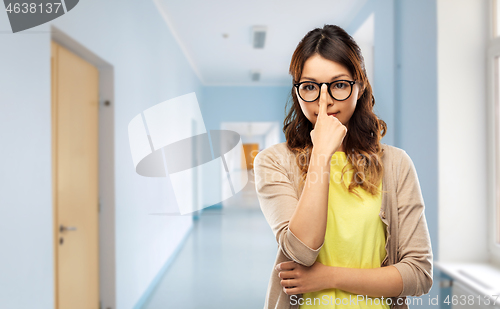 Image of asian woman in glasses or student at school