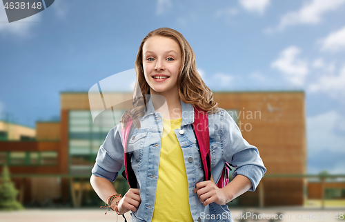 Image of happy smiling teenage student girl with school bag