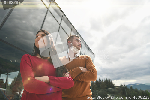 Image of business team with protective medical mask