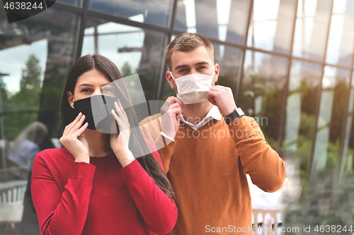 Image of business team with protective medical mask