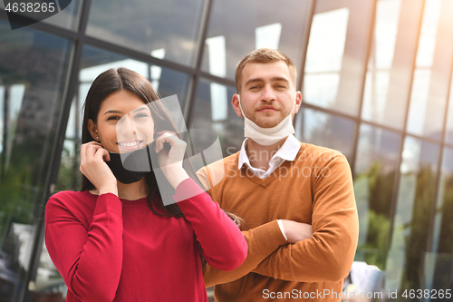Image of business team with protective medical mask