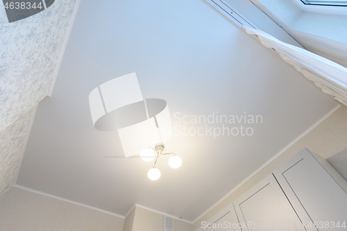 Image of Stretch classic white matte ceiling in the interior of the kitchen