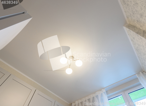 Image of Stretch white matte ceiling in the interior of the kitchen