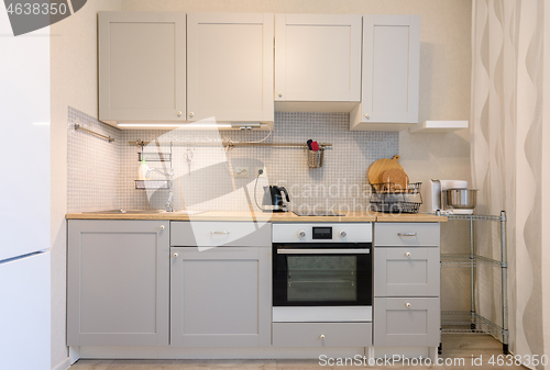 Image of Classic kitchen with built-in appliances in the interior of the kitchen