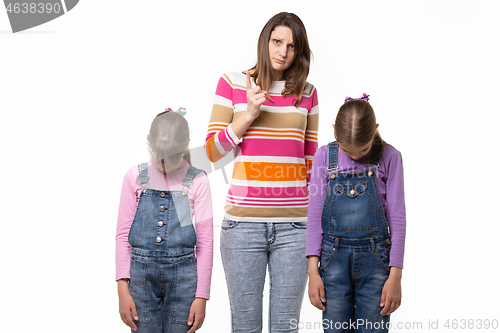 Image of Mom scolds two guilty teenage children