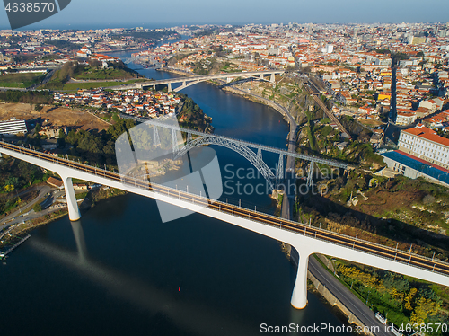 Image of Aerial of bridges and Douro river in Porto