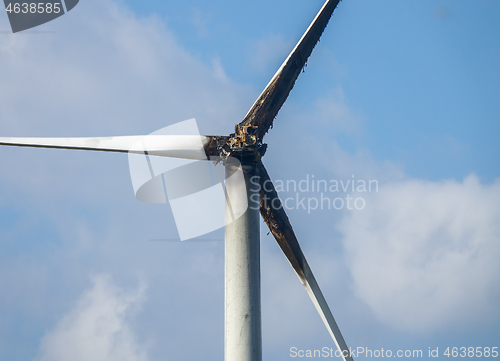 Image of Burned damaged wind turbine