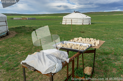 Image of Mongolian gurt from sour milk drying