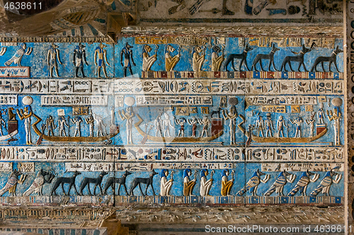 Image of Hieroglyphic carvings in ancient egyptian temple