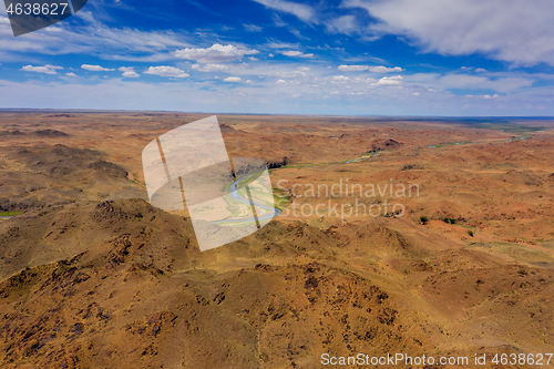 Image of Aerial of river and mountains in Mongolia