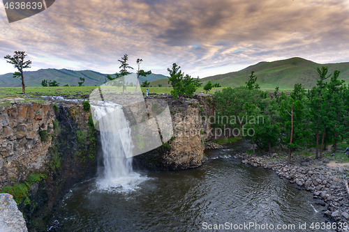 Image of Orkhon waterfall in Mongolia at sunrise